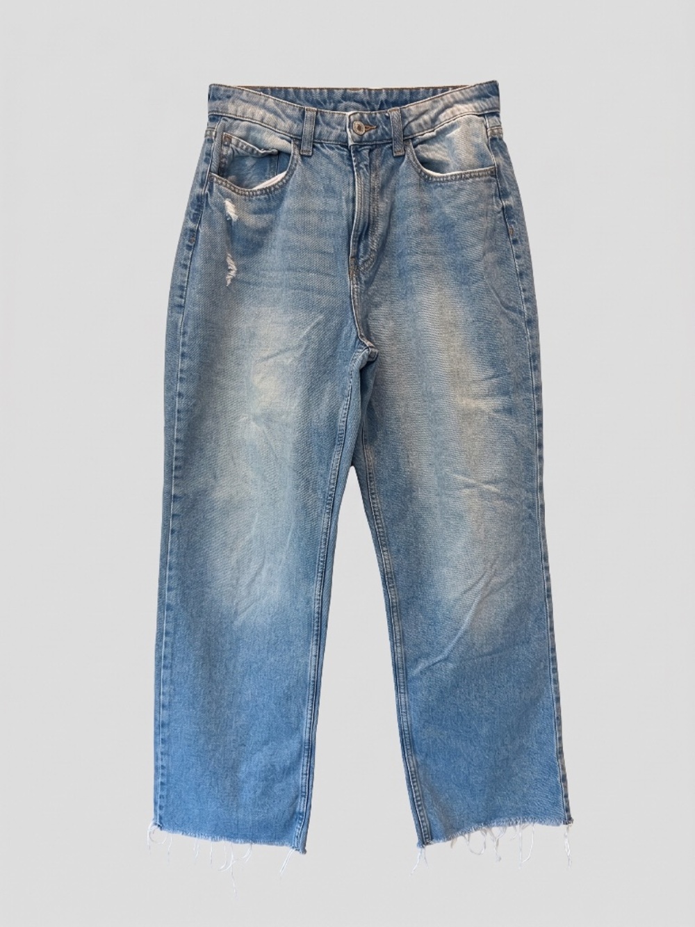 H&M &Denim Curvy Fit Ultra High Waist Wide Leg Raw Hem Jeans US 6 Light Wash